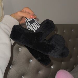 UGG Black Fluffy Sandals